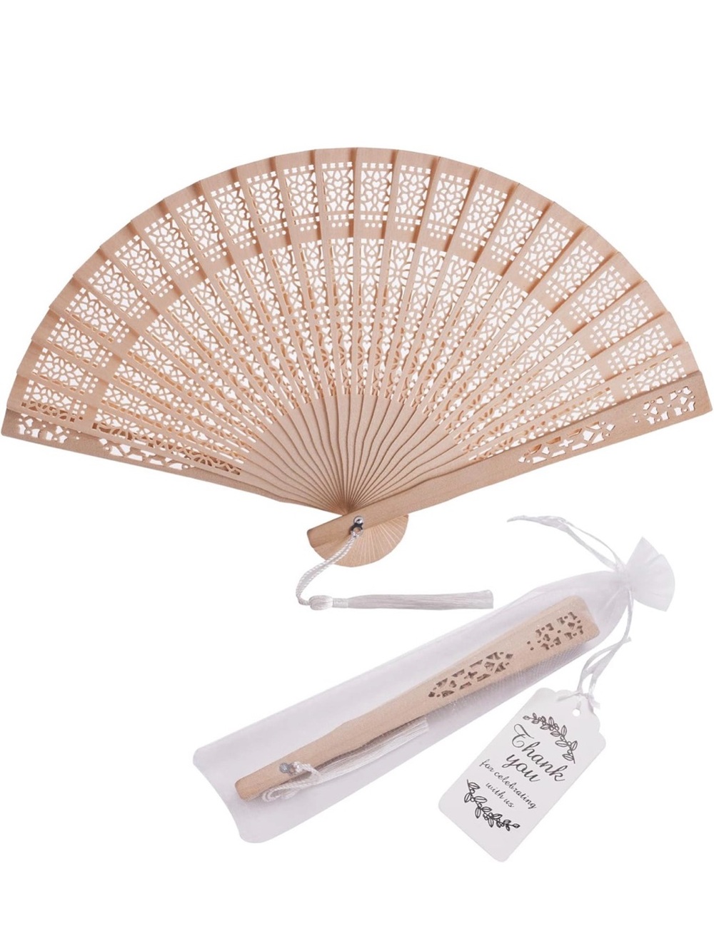 Set of 50 Wooden Lace Hand Fans